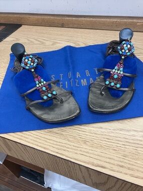 Stuart Weitzman Multicolor Beaded Brown Sandals